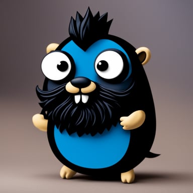 Bearded go blue gopher with a fauxhawk wearing a black t-shirt.