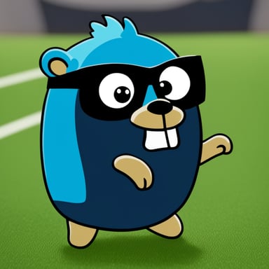 Bearded go blue gopher with a fauxhawk wearing a black t-shirt.