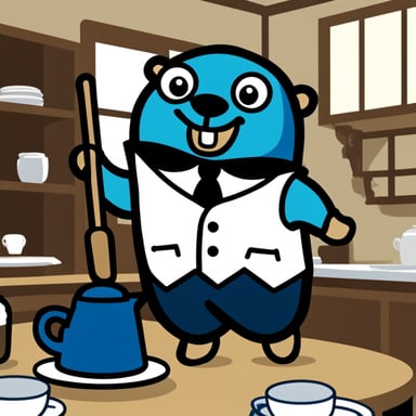A go blue gopher as a butler with the chat.