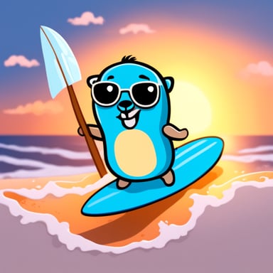 Go Blue Gopher surfing at the beach.