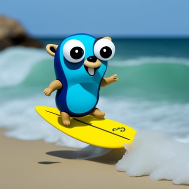 Go Blue Gopher surfing at the beach.