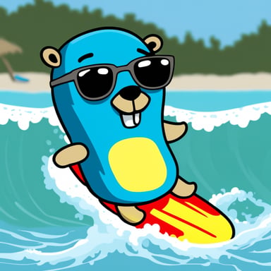 Go Blue Gopher surfing at the beach.