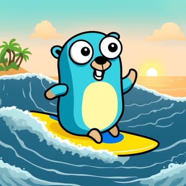 Go Blue Gopher surfing at the beach.