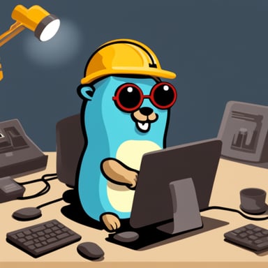 Go Blue Gopher using a terminal for hard work.