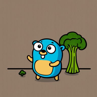 Go Blue Gopher wearing a graphical t-shirt with a broccoli.