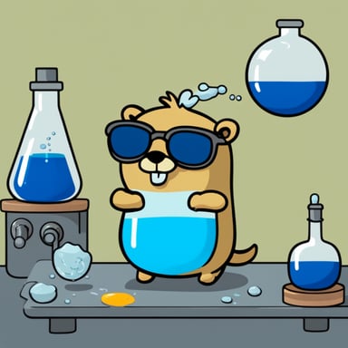 Go Blue Gopher mixing a tank of different liquids.