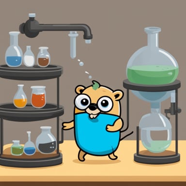 Go Blue Gopher mixing a tank of different liquids.
