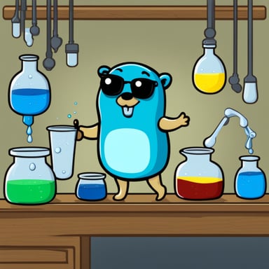 Go Blue Gopher mixing a tank of different liquids.