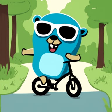 Happy go blue gopher doing a triathlon