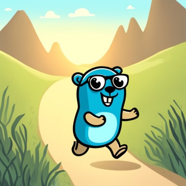 Happy go blue gopher doing a triathlon