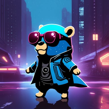 Go Blue Gopher as a cyborg gopher in a leather jacket in a neon cyberpunk city in the rain.