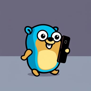Go Blue Gopher at conference with mobile phones.