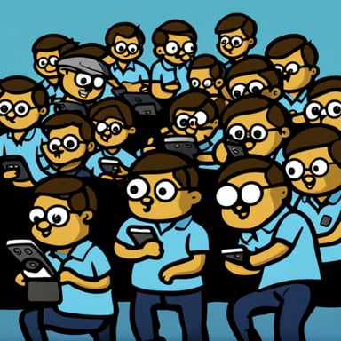 Go Blue Gophers at conference with mobile phones.