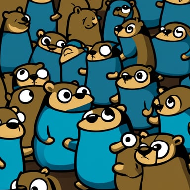 Many Go Blue Gophers at the conference talk with mobile phones.