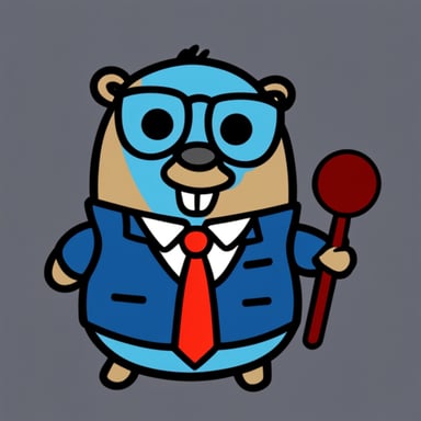 Happy Go Blue Gopher with a suit.