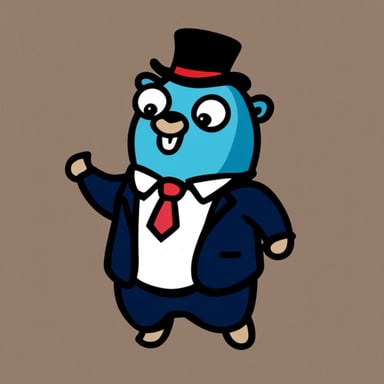 Happy Go Blue Gopher with a suit.