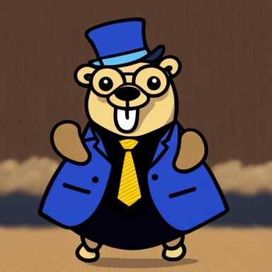 Happy Go Blue Gopher with a suit.