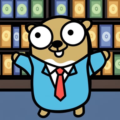 Happy Go Blue Gopher with a suit.