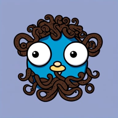 Go Blue Gopher as a smiley octopus with curly hair.