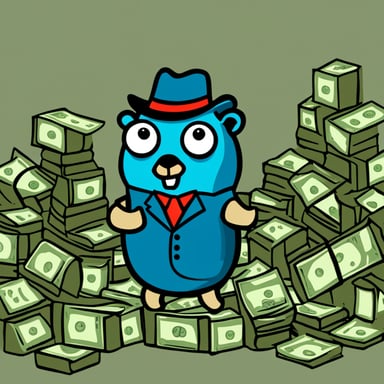 Go Blue Gopher as a capitalist gopher with lots of money.