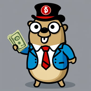 Go Blue Gopher as a capitalist gopher with lots of money.