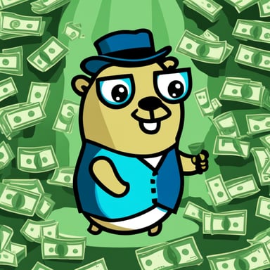 Go Blue Gopher as a capitalist gopher with lots of money.