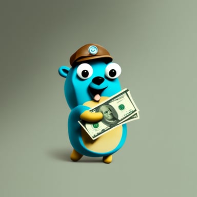 Go Blue Gopher is holding money while wearing a t-shirt.