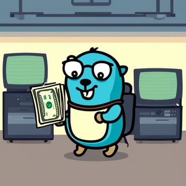 Go Blue Gopher is holding money at a TV studio.