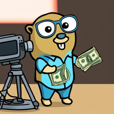 Go Blue Gopher is holding money at a TV studio.