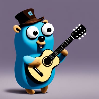 Go Blue Gopher playing the guitar.