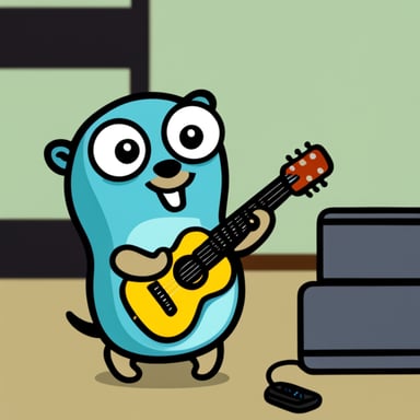 Go Blue Gopher playing the guitar.