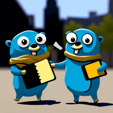 Go Blue Gopher sharing notes with another Go Blue Gopher.