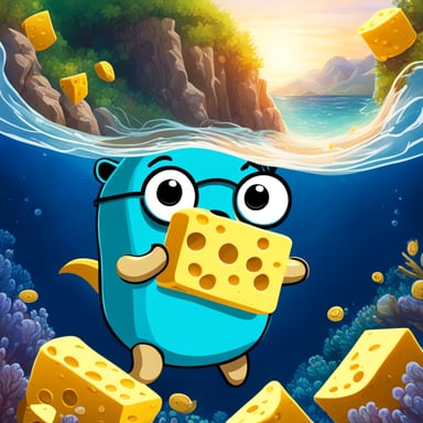 Go Blue Gopher snorkeling with blocks of cheese.