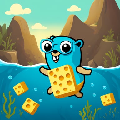 Go Blue Gopher snorkeling with blocks of cheese.