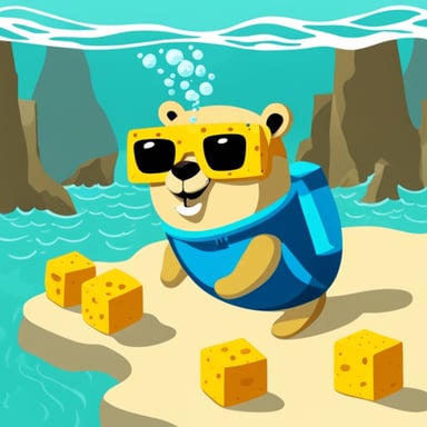 Go Blue Gopher snorkeling with blocks of cheese.