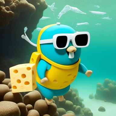 Go Blue Gopher snorkeling with blocks of cheese.