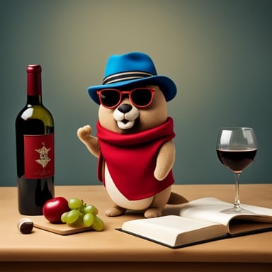 Go Blue Gopher, adorned in a red fedora hat with a black stripe, sails and sips Italian red wine.