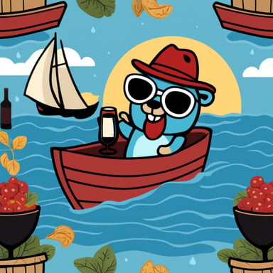 Go Blue Gopher, adorned in a red fedora hat with a black stripe, sails and sips Italian red wine.