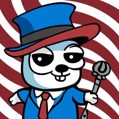 The skeleton of Go Blue Gopher, adorned in a red fedora hat with a black stripe.