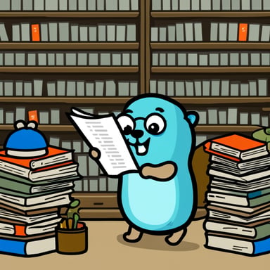 Go Blue Gopher reading papers.