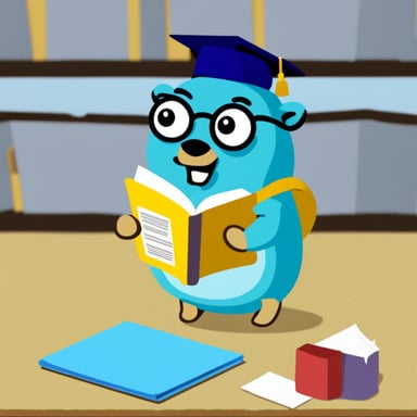 Go Blue Gopher reading papers.