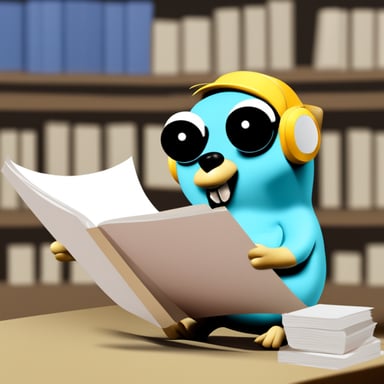Go Blue Gopher reading papers.