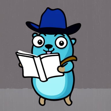 Go Blue Gopher reading papers.