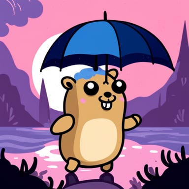 Go Blue Gopher as a unicorn in a rainy day.