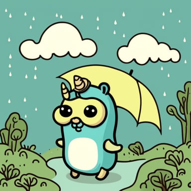 Go Blue Gopher as a unicorn in a rainy day.