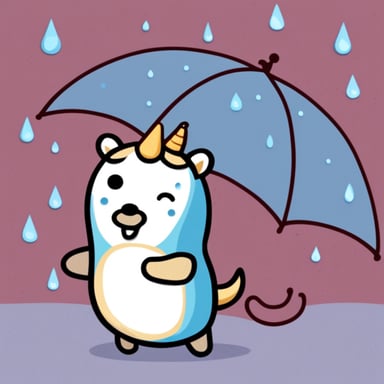 Go Blue Gopher as a unicorn in a rainy day.