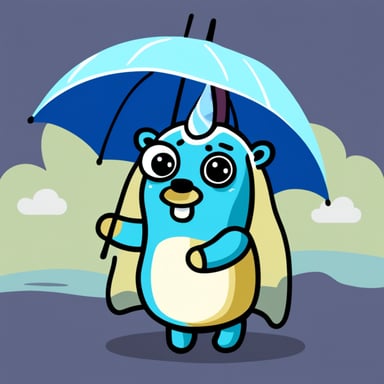 Go Blue Gopher as a unicorn in a rainy day.