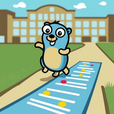 Go Blue Gopher playing hopscotch