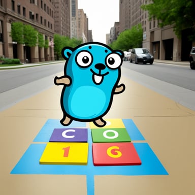 Go Blue Gopher playing hopscotch