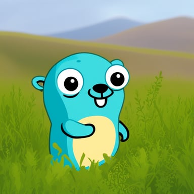 Go blue gopher in the grassland.
